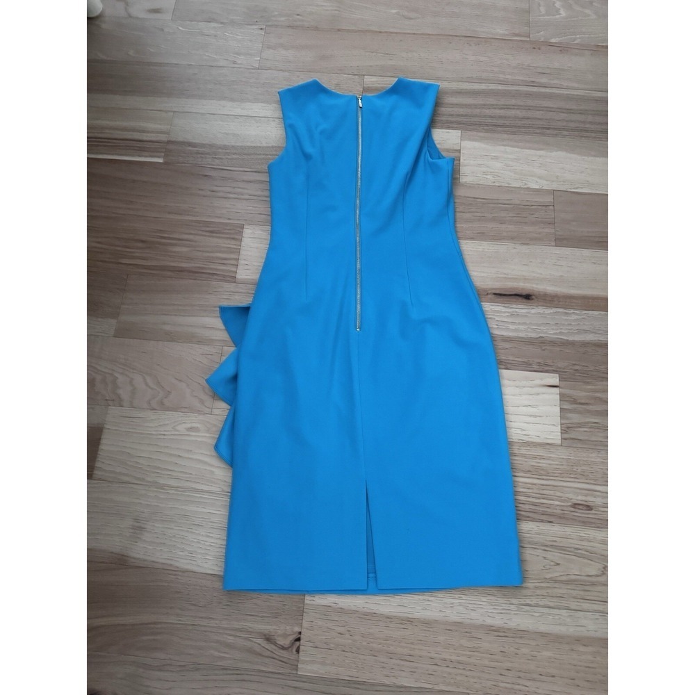 T Tahari Teal Blue Sheath Dress Ruffle Detail Business Casual Women's Size 8 - Picture 8 of 11